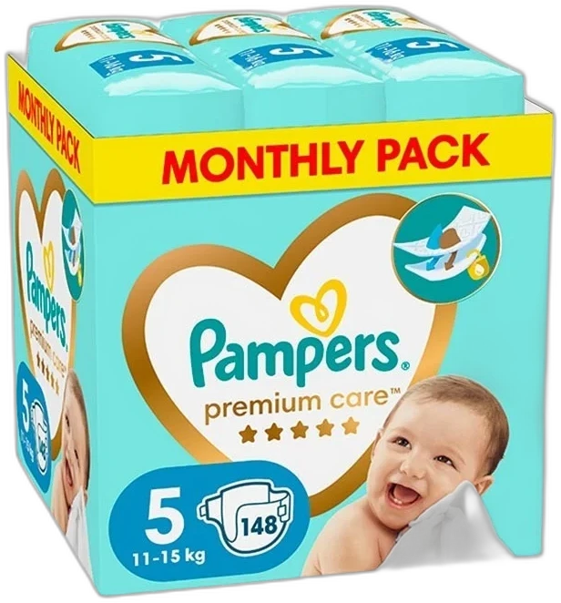 Pampers - Premium Care - Maat 5 - Maandbox - 148 luiers Pampers - Premium Care - Maat 5 - Maandbox - 148 luiers