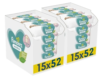 Pampers billendoekjes sensitive verpakking Verpakking van Pampers Billendoekjes Sensitive, met 15 x 52 doekjes