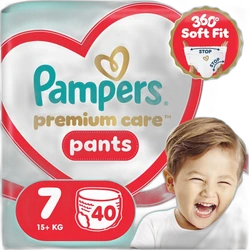 Verpakking Pampers Premium Care Pants maat 7 met 40 luierbroekjes en 360 Soft Fit badge