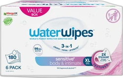 Witte value box WaterWipes Sensitive+ Body & Intimate XL met 6 pack en 180 doekjes