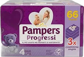 Paarse Pampers Progressi Maxi maat 4 doos met 66 luiers en 3 losse verpakkingen