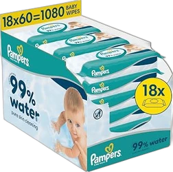 Voordeeldoos Pampers Aqua Pure babydoekjes met 18 pakken en 99 procent water claim