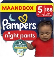 Pampers Night Pants maandbox maat 5 met 168 luierbroekjes Verpakking Pampers Night Pants maat 5 maandbox met 168 luierbroekjes en slapende baby