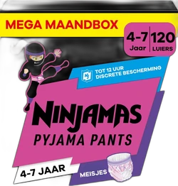 Verpakking Ninjamas Pyjama Pants voor meisjes, mega maandbox met 120 luiers voor 4-7 jaar