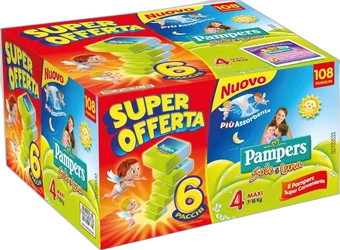 Kleurrijke Pampers Sole e Luna Maxi maat 4 voordeelverpakking met 108 luiers en 6 pakken