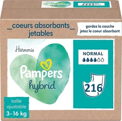 Kartonnen Pampers Harmonie Hybrid verpakking met 216 wegwerp beschermkernen en maat 3-16 kg
