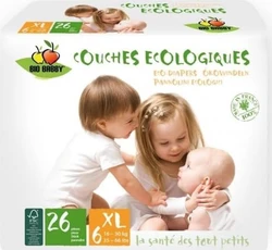 Wit pakket Bio Baby ecologische luiers maat 6 xl met afbeelding van drie kinderen en productlabels